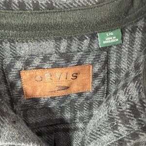 Orvis Mens Large Fleece Lined Plaid Flannel Shirt Jacket Shacket Gray Heavy L